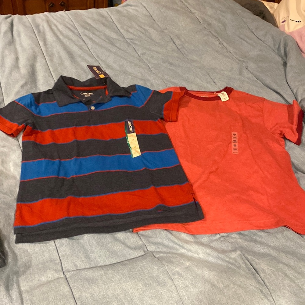 2 New NWT Cherokee striped polo shirt medium and old navy red t shirt